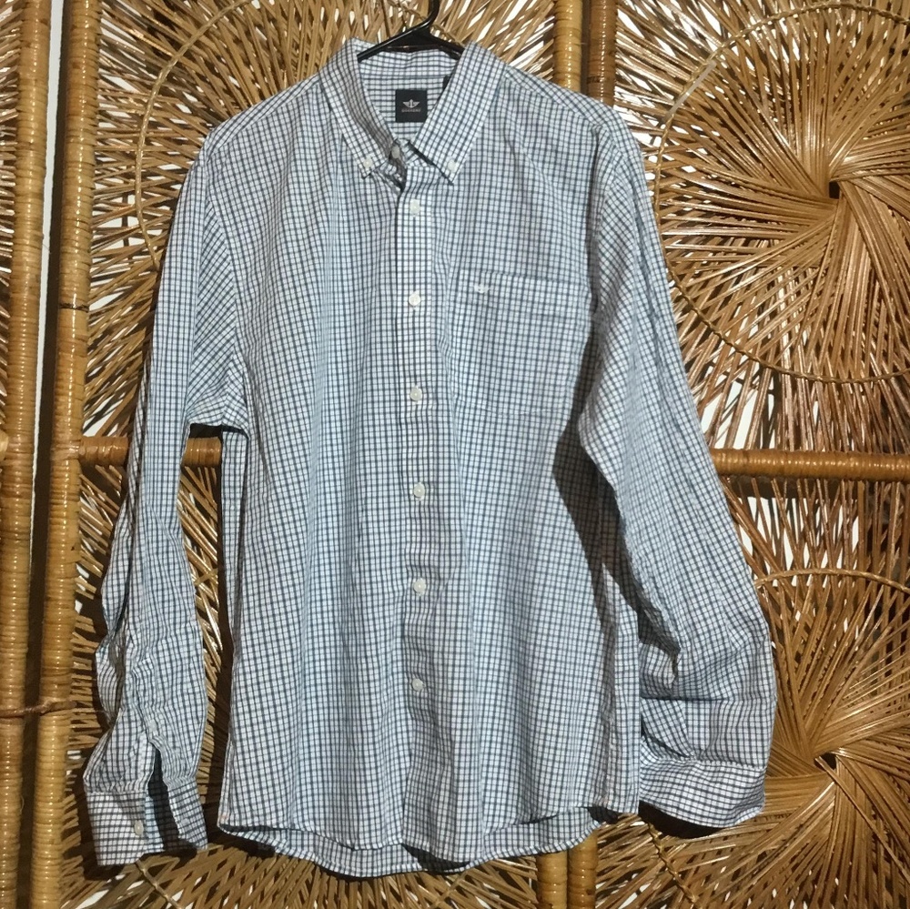 Dockers Men Button Down Blue Size Large Plaid